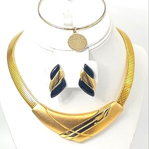 Vintage Napier Gold Tone Necklace Enamel Post Earrings Bracelet Bangle Pendant